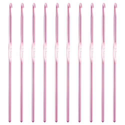 10Pcs 3.5mm Crochet Hook, Aluminum Knitting Needles Craft Yarn, Crochet Hook for DIY Craft, Gold Crochet Needles for Knitting Scarf(Pink) - color: 3.5MM Pink