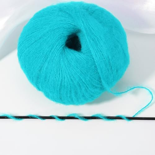 PATIKIL Mohair Yarn, Soft Yarn Faux Mohair Fuzzy Fur Fine Fluffy Yarns Thin for Crocheting Knitting Sweater Scarf Hat Crafts Blanket Rug, Lake Blue - color: Lake Blue