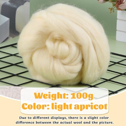 3.53oz Needle Felting Wool Roving Wool for Felting Wool Felting Supplies | Apricot White Pure Wool Chunky Yarn Spinning Wool Roving for Needle Felting Wet Felting Diy Hand Spinning - color: apricot white
