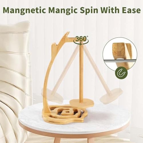 Joyeee Magnetic Rotating Pendulum Yarn Ball Dispenser Stand, Wooden Spinning Yarn Spool Crochet Spinner Carousel for Yarn Storage, Perfect for Crocheting and Knitting Projects, Natural Finish - color: Blonde