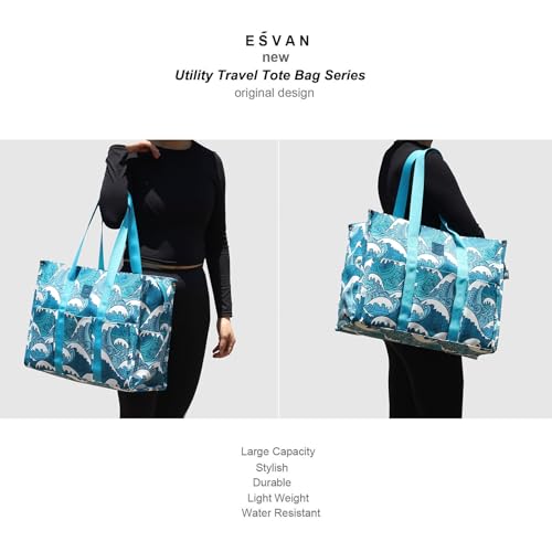 ESVAN Utility Tote Bag with Zip Top Waterproof Teacher Tote Bag for Teacher Work Women Beach - color: A Wave