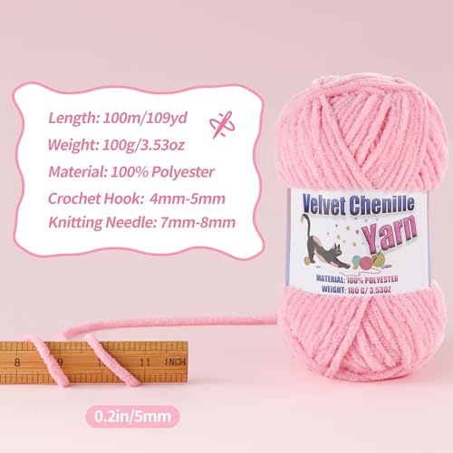 Fluffy Chenille Yarn for Crocheting, Chunky Velvet Yarn for Crochet Amigurumi, Used for Making Baby Yarns Blanket, Clothes, Pattern Knitting Creations (1-Light Lavender) - color: 1-Light Lavender