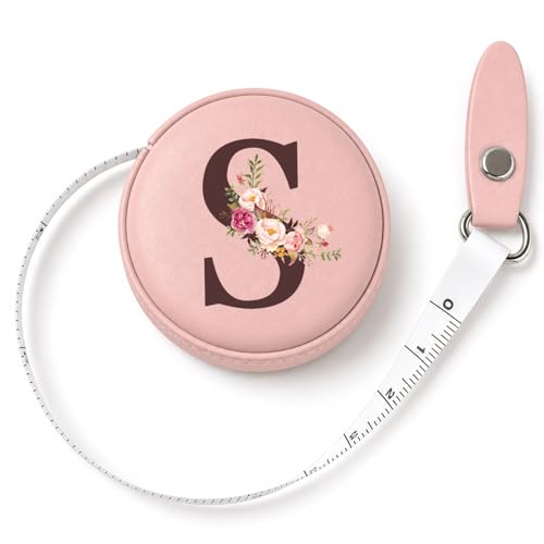 Maicican Retractable Tape Measure, Pink Leather Sewing Measuring Tape, S | with Initial A-Z, 60"/1.5m Soft Sewing Measuring Tape for Body Measurements, Portable Small Fabric Ruler - color: Tape Measure-Pink S