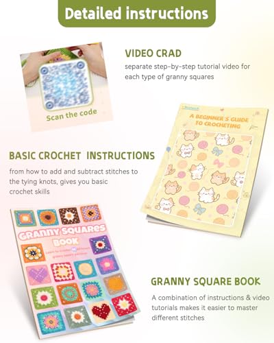 Katech Crochet Kit for Beginners-Crochet Kit for Adults w/Video Tuturials | Granny Square Kit Learn to Crochet 50 Pattern Granny Square Kits Crochets Starter Kits w/Upgraded Yarn-Zero Based Friendly - color: Brown-orange gradient