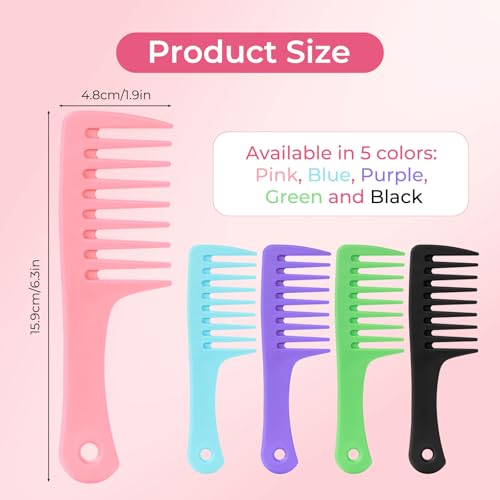 10 Pack Small Wide Tooth Comb with Handle, Detangling Hair Comb | for Curly Thick Wet Dry Hair, Shower Combs Set, Bulk Hair Combs for Salon, Hotel, Gym & Travel, 5 Colors