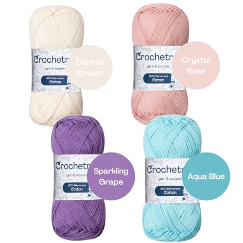 Premium Mercerized Cotton Yarn for Crochet & Knitting – Fingering Weight 4-Ply, 50g (1.76 oz) / 125 m (136 yds), High-Gloss, Anti-Splitting, Fade-Resistant Cotton (Baby Rainbow) - color: Baby Rainbow