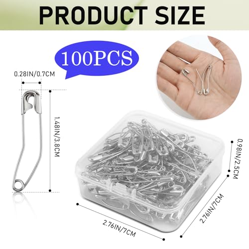 100pcs Curved Safety Pins for Quilting - 1.5 Inch Quilting Basting Pins, Bent Safety Pins for Sewing Knitting Crafting Accessories (Silver) - size: 100