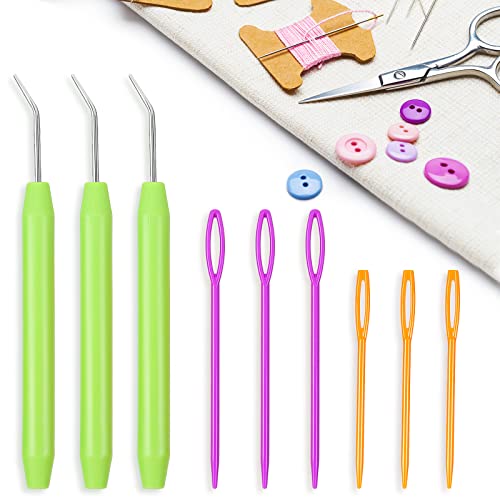 WILLBOND 9 Pieces Knitting Loom Hook Crochet Needle Hook with Convenient Handles and Large Eye Plastic Sewing Needles for Knitting Crafts(Green) - color: Green