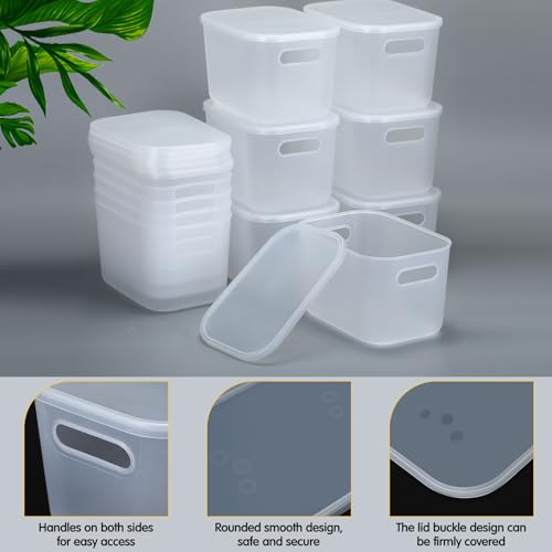 Thyle 12 Pack Translucent Plastic Storage Bins with Lids 7 Quart | Stackable Toy Organizer Boxes with Handles and Labels, Classroom Shelf Bedroom Desktop Storage, School Supplies - color: Translucent