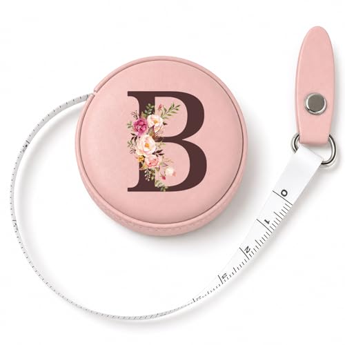 Maicican Retractable Tape Measure, Pink Leather Sewing Measuring Tape, B | with Initial A-Z, 60"/1.5m Soft Sewing Measuring Tape for Body Measurements, Portable Small Fabric Ruler - color: Tape Measure-Pink B