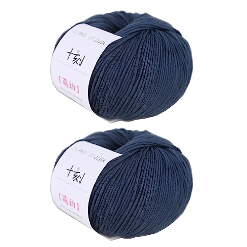 Fine Weight Knitted and Crocheted Cotton Yarn, 100% Long Staple Cotton Yarn, Baby Sports, 2 Packages of 100g/3.52oz (Per Skein 50g/162yards)-Navy Blue - color: PM15-Navy Blue