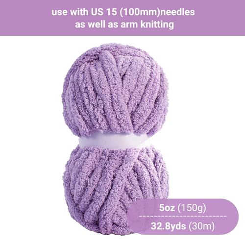 HOMBYS Purple Chunky Chenille Yarn for Hand Knitting,Fluffy Soft Jumbo Yarn Crocheting,Super Bulky Big Yarn for Chunky Blanket,Large Thick Arm Knitting Yarn,8 Pack Plush Yarn - color: Purple