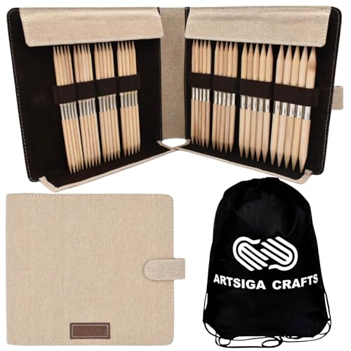Lykke Naturale Large 6-inch DPN Knitting Needles Set | Large US 6, 7, 8, 9, 10, 10.5, 11, 13 Beige Case, Birchwood Semi-Sharp Tips, Project Bag - color: Naturale-with-Beige-Case