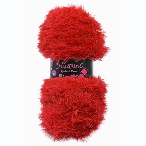 (23 Colors Available) Yusarinl Eyelash Yarn Fluffy 100% Polyester 3,35oz 130 Yards, Fun Fur Yarn for a Border, toy's Hair or Beard-Red - color: Red, size: 1 Skein