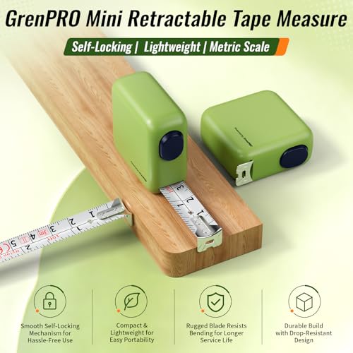 GRENPRO Self-Locking Tape Measure, 10ft/3m Dual Scale, Stiff Blade Green | Shock-absorbent ABS case, nylon coating, rigid blade extends straight without sagging, for carpentry, layout & renovation - color: Green