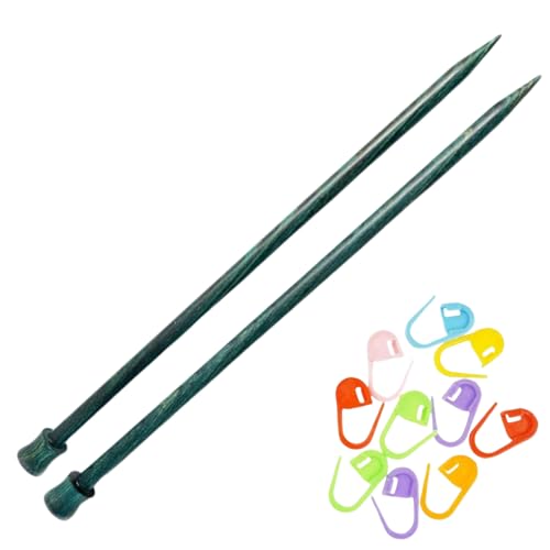 KnitPro Dreamz 14in US 11 (8.0mm) Straight Single Point Knitting Needles | Polished Birchwood, Color-Coded, Semi-Sharp Tips, 10 Stitch Markers - size: US 11 (8.0mm), 14in. (35cm)