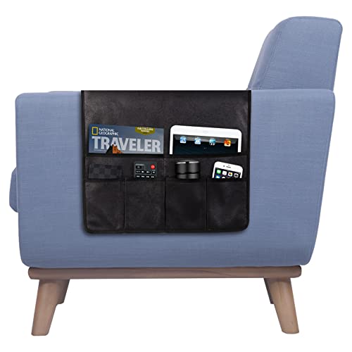 HAOMAIJIA Sofa Armrest Organizer, Remote Control Holder for Recliner Couch | Anti Slip Arm Chair Bedside Caddy Storage Organizer With 6 Pockets For Cell Phone Tv Remote Control Magazines (black) - color: black, size: 35 Inches × 19.3 Inches
