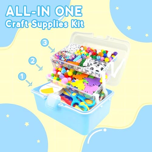 ZEIZHUBN Arts and Crafts Supplies for Kids Crafts Kit with Pipe Cleaners DIY Crafts for Kids Art School Supplies Materials All in Crafting Box Craft Supply Set Gifts for Kid Girls Boys Age 4-8, 8-12 - color: Blue