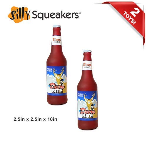 SILLY SQUEAKERS Tuffy 2 Pack Beer Bottle Dog Toy: Squeaky Dog Toy, Washable and Floats, Vinyl - color: 2PK Brown Deers Bite Beer Bottle