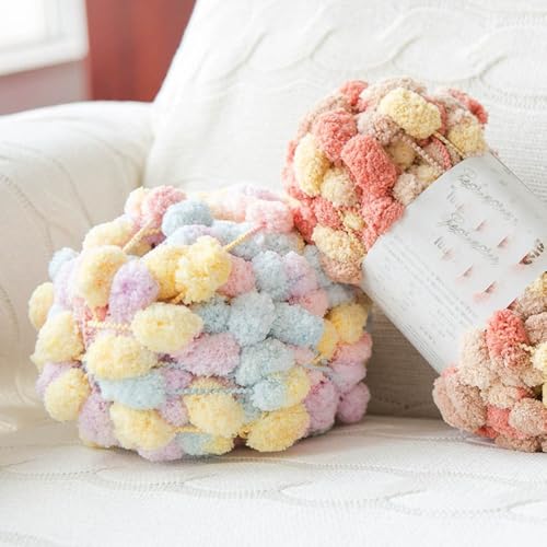 Jelly Bean Pom Bomb Yarn - 150g/Skein Super Bulky Polyester- 4 Balls Pomp-A-Doodle Yarn for Crochet Knitting Handcraft Mat Pet Nest 600g (4, Macaron) - color: Macaron