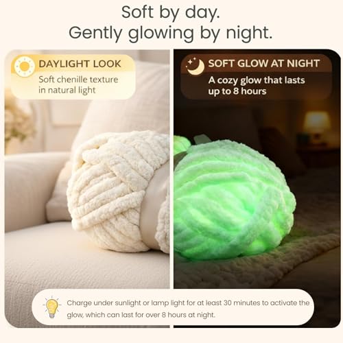 8 Pack Chunky Chenille Yarn for Hand Knitting, Glow in The Dark, Denim Blue | 8-pack jumbo chenille yarn with 1 glow-in-the-dark skein! Ultra-soft, fast to hand knit & perfect for DIY cozy gifts - color: Denim Blue