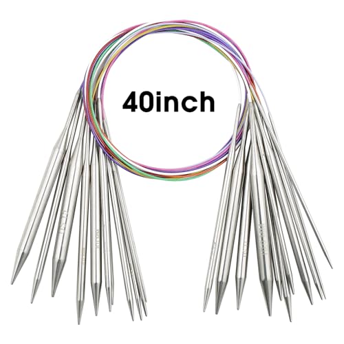 Circular Knitting Needles Stainless Steel Long Needles for Adults Beginners, Flexible Cord for Sweaters Blankets Socks,Lightweight Smooth Tips Magic Loop Knitting Needles (40inch, US13/9mm) - color: 40inch, size: US13/9mm