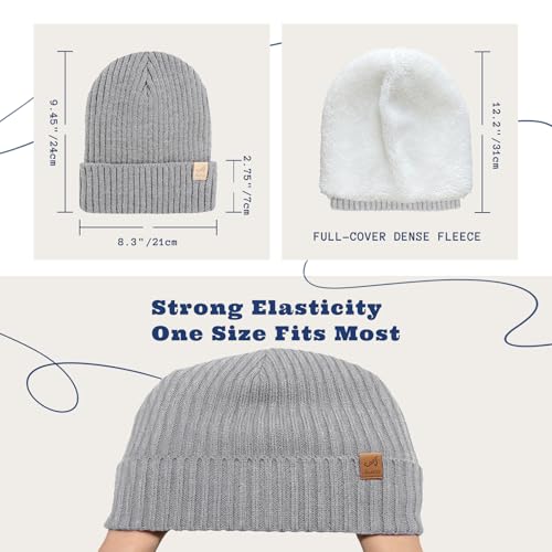 ACUSHLA Waterproof Windproof Winter Hat for Men Women Fleece-Lined Beanie - color: Light Grey