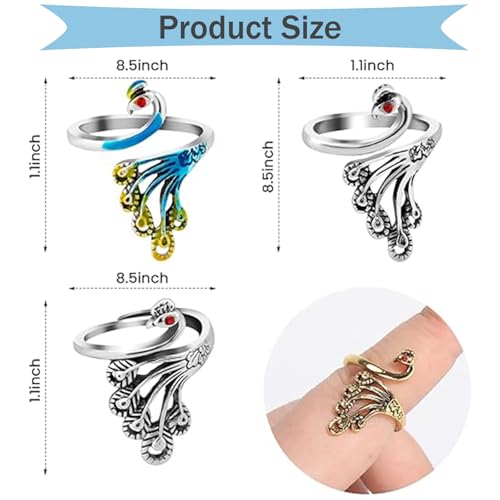 Adjustable Crochet Yarn Tension Ring for Knitting, 4 Pcs Finger Tensioner Loop Cat Peacock Ring - color: 4 Pcs Phoenix