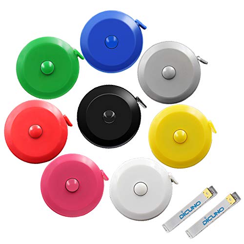 DiCUNO 8-Pack Soft Retractable Measuring Tape, 60-Inch 1.5 Meter, 8 Colors | Measuring Tape for Pocket, Body Tailor Sewing Craft Cloth Tape Measure, Color: Red/Yellow/Blue/Pink /White/Grey/Black/Green - color: 8 Colors