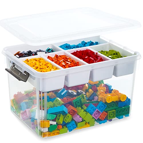 Citylife 32QT Clear Craft Organizers and Storage Box with Removable Tray | Stackable Art Supply Organizer Storage Bins with Lids for Beads, Markers, Sewing, Tools, Playdoh, Toys, Made in USA - size: 32 Qt- 1 Pack