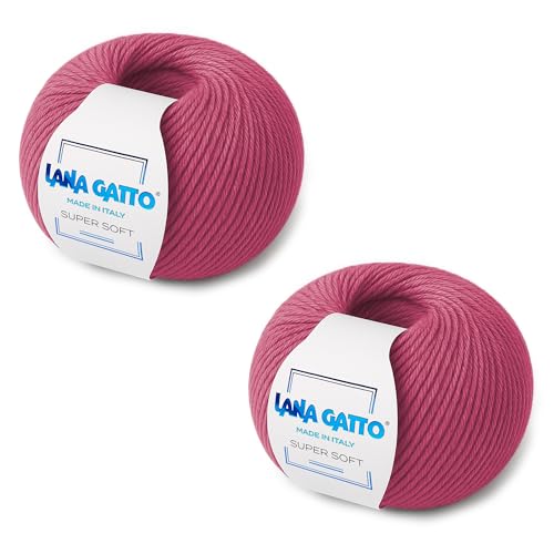 100% Merino Wool Yarn – Extrafine Super Soft Yarn for Knitting, Made in Italy by Lana Gatto, Super Soft Line, Pink-14446, 2-Pack (1.8 oz. / 137 yds Each) - color: Pink - 14446, size: 2