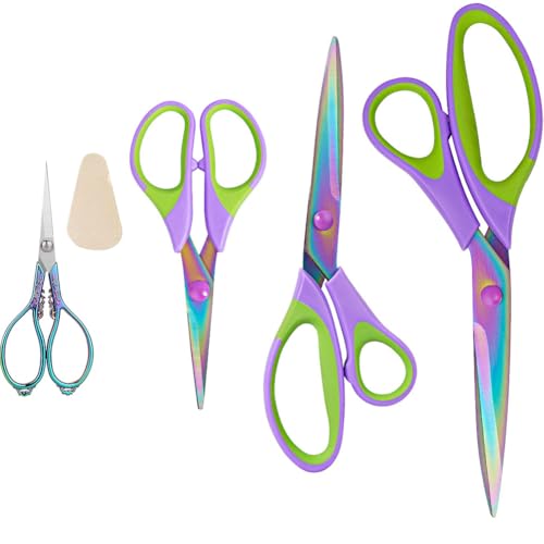 Titanium Coating Sewing Scissors Bundle, Professional Fabric Scissors Set, Ultra-Sharp Stainless Steel Blades, Ergonomic Handle, Great for Tailor, Embroidery, Craft, 9.1"/8.4"/5.5"/4.4" - color: Purple