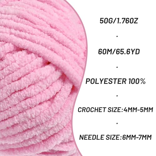 2 Packs Plush Chenille Chunky Crochet Yarn - Baby Yarn for Crocheting Soft - Velvet Yarns Knitting for Blankets Crafts - Fluffy Amigurumi Yarns 100g/131yds (2 Dark Pink) - color: 2 Dark Pink