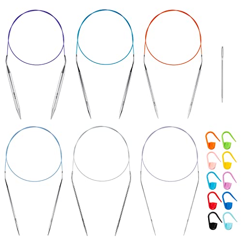 32 inch Stainless Steel Circular Knitting Needles Set for Beginners, 6 PCS US Size 0 2.5 6 8 10 13 Round Metal Knitting Needles with Magic Loop, Fixed Circle Needles for Sock, Blankets, Sweater, Scarf - color: Size US 0-2-6-8-10-13