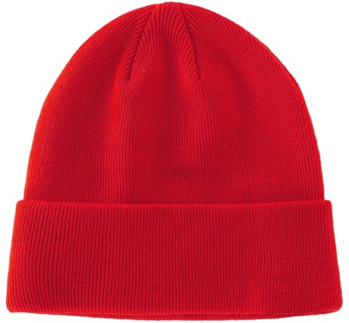100% Cotton Beanie Hat Winter Hats Women Men Warm Knit Beanies | Double Layer Warmth ,Ultra-Soft Itch-Free Pure Cotton Knitted, Cuffed & Uncuffed Fisherman Slouchy Skull Cap for Womens Mens - color: 1pcs Red