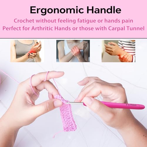 3.75mm Crochet Hook, Ergonomic Crochet Hooks with Soft Rubber Handle and Smooth Glide Head - Lightweight Aluminum Needles for Beginners, Arthritis, Yarn Projects, Long Crafting Sessions (3.75 mm) - size: 3.75 mm