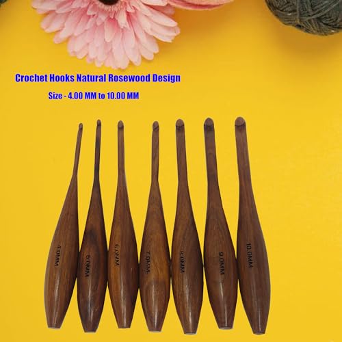 Handcrafted Wooden Crochet Hooks with Bag, 4 MM to 10 MM | Comfortable Grip | Smooth Finish & Ergonomic Design | Galaxy Indiacraft (Natural Rosewood, 6 MM) - color: Natural Rosewood, size: 6 MM