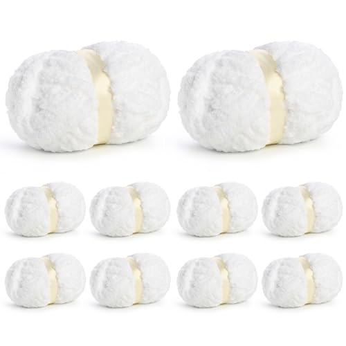 10 Pack of Jumbo Chunky Yarn for Hand Knitting,10# Super Bulky-Fluffy Chenille Yarn, 220 yds/70.5 oz Soft Thick Yarn for Crocheting Chunky Knit Throw Blankets.(Snow White) - color: 10 Snow White