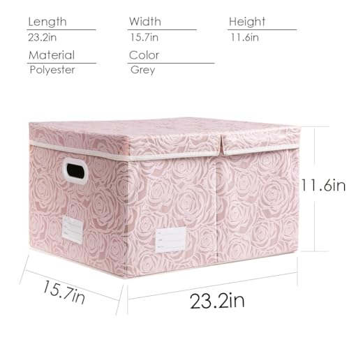 PRANDOM Jumbo Collapsible Storage Boxes with Lids Fabric Decorative Storage Bins Cubes Organizer Baskets with Cover Handles Divider for Bedroom Closet Living Room 23.2x15.7x11.8 Inch 3 Pack - color: Pink, size: XX Large(3-Pack)