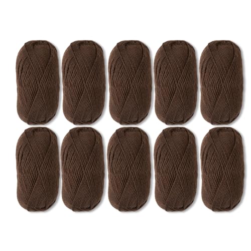 Knit Picks Wool of the Andes Brown 100% Wool Yarn Pack for Knitting | 10 skeins (500g total) of soft worsted weight crocheting yarn in Chocolate color, good for felting. - color: Chocolate