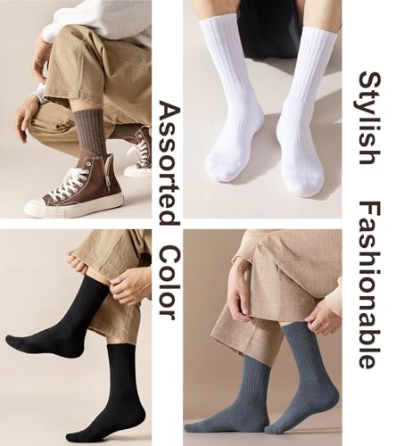 Men's Cushioned Cotton Crew Socks for Work Sport Casual | 90% Cotton, Seamless, Arch Support, Padded, Rib Cuff, Athletic - color: Multicolor
