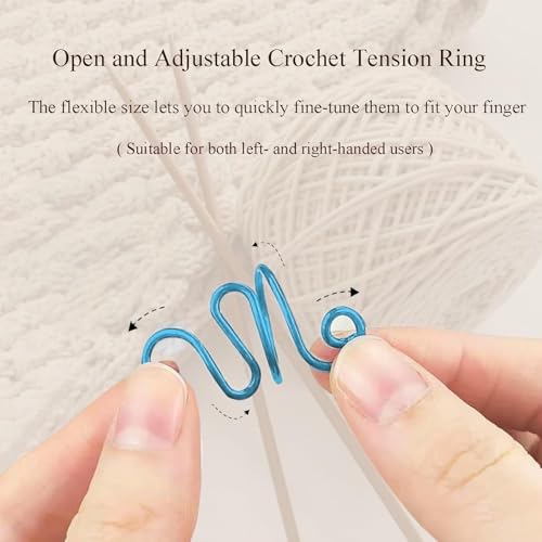 2Pcs Crochet Rings for Finger, Adjustable Open Yarn Guide Crochet Tension Ring for Crocheting Knitting Accessories Supplies Yarn Tension Loop Ring for Finger (Turquoise), SATONBEYI - color: Turquoise-2P