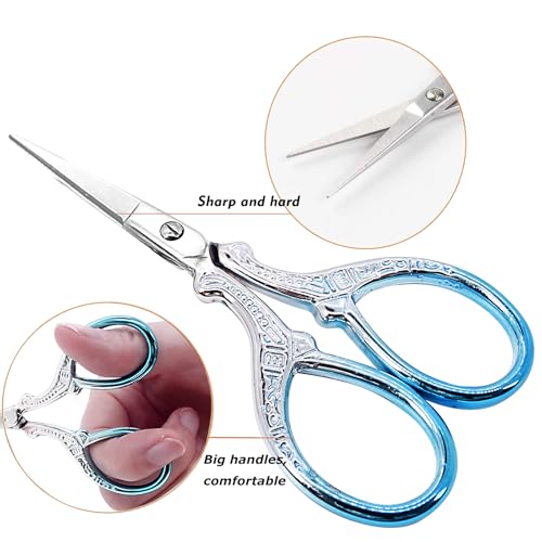 Small Sewing Scissors 3.6Inch Scissors with Leather Scissor Cover | Embroidery Scissors Stainless Steel Sharp Dressmaker Shears Scissor for Needlework DIY Craft Thread Cutting Multi Purpose - color: Silver Blue