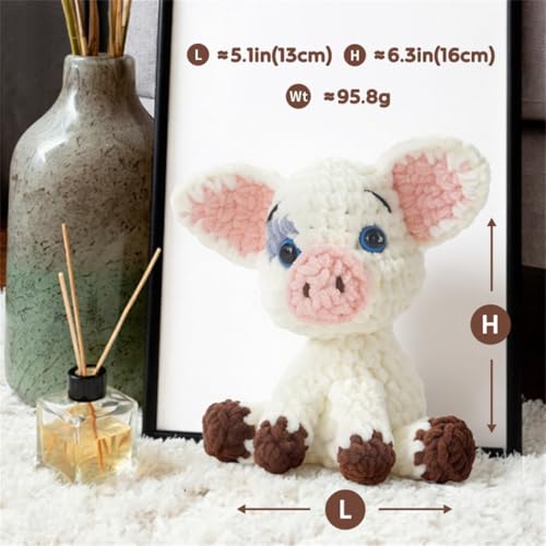 Linhao Jew Crochet Kit for Beginners – Knitting Kits Cute Animal Kitten Keychain with Pre-Started Easy Yarn, Step-by-Step Video Tutorials for Adults DIY Crafts (Pig) - color: pig