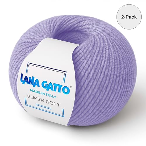 100% Merino Wool Yarn – Extrafine Super Soft Yarn for Knitting, Made in Italy by Lana Gatto, Super Soft Line, Lilac-10180, 2-Pack (1.8 oz. / 137 yds Each) - color: Lilac - 10180, size: 2
