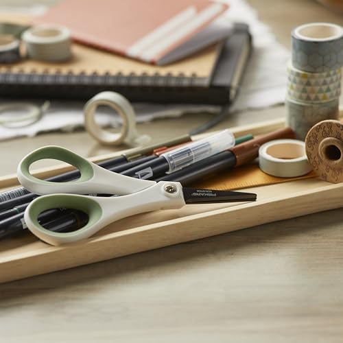 Fiskars 8" & 5" Everyday NonStick SoftGrip All Purpose Scissors Set, 2-Pack | Ideal For Cutting Sticky Materials like Tape & Glue, Ergonomic SoftGrip Handles for Home, Office & Crafts, White & Green