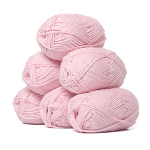 100% Superwash Wool Yarn 6 Skeins 300g DK Weight Knitting Crochet Baby Pink | Sourced from Peru for breathable warmth and 654yd total length per 300g pack ideal for soft baby garments hats and sweaters - color: Baby Pink