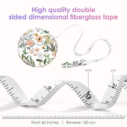Sewing Tape Measure，Colour Printed Small Retractable Soft Measuring Tape for Tailor Cloth Fabric Body Measurements. - color: White Flower
