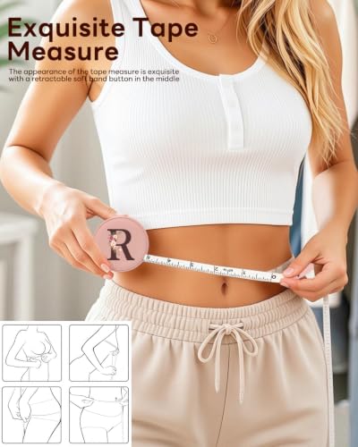 Maicican Retractable Tape Measure, Pink Leather Sewing Measuring Tape, R | with Initial A-Z, 60"/1.5m Soft Sewing Measuring Tape for Body Measurements, Portable Small Fabric Ruler - color: Tape Measure-Pink R
