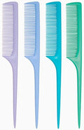 4 Pcs Rat Tail Comb Set for Women -Fine Tooth Styling comb with Pick, Anti-Static Heat Resistant Teasing Comb,Professional Hair Parting Tools for Smooth Detangling, Updos & Salon-Perfect Hairstyles. - color: Light purple-Baby blue-Blue-Green